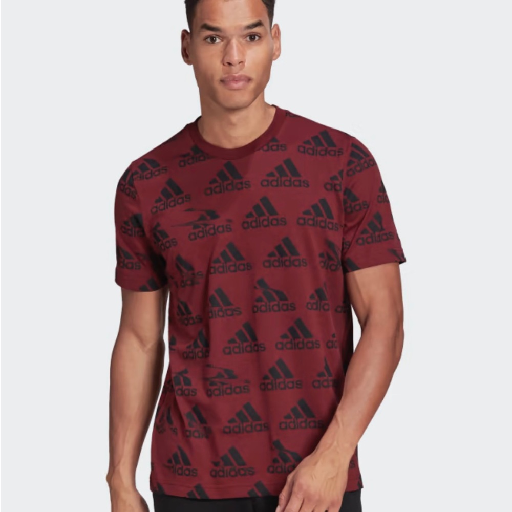 NWT Adidas Brand Love Printed Tee, color Shadow Red, multiple sizes